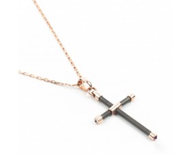 Златен Кръст със синджир от  Карбонови нишки  и 14К Розово Злато Bloom Jewellery